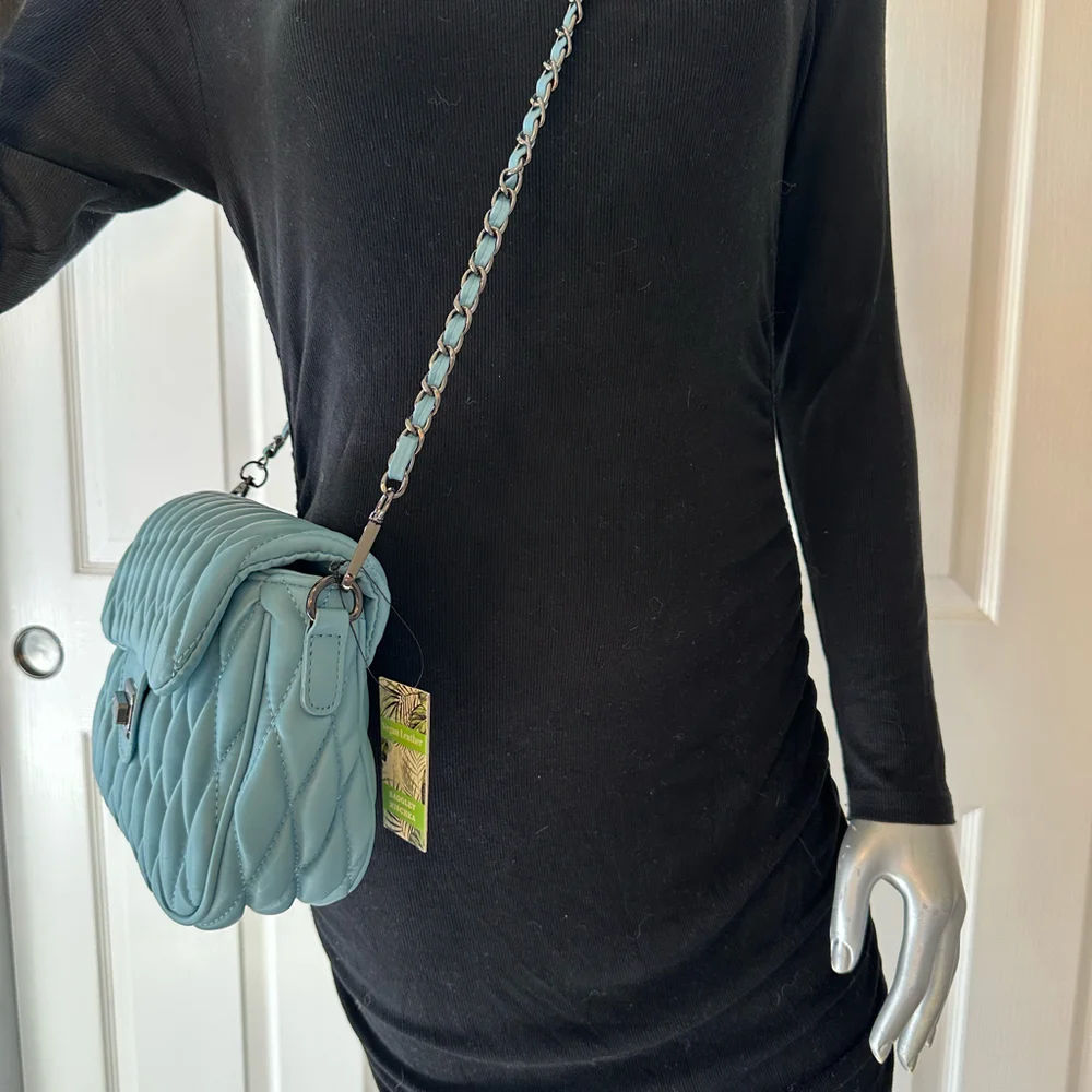 BADGLEY MISCHKA Blue Quilted Vegan Leather Bag NWT